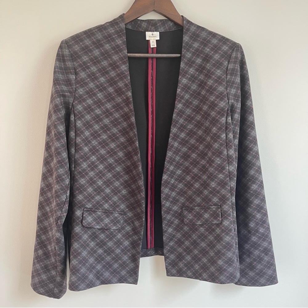 Dressbarn Maroon Gray Plaid Suit Jacket Blazer